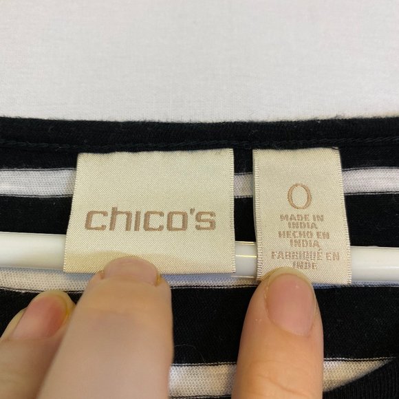 Chicos Striped Pullover Top Lace Detail Cotton - Picture 3 of 10